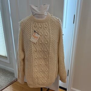 Glendalough Crewneck Cable Knit Sweater - Cream (Made in Ireland)
